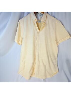 Denim & Flower Shirt Mens Large Yellow Short Sleeve Button Up Classic
